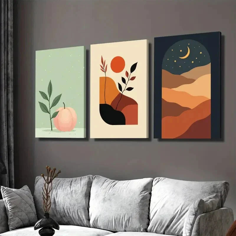 3pcs Peach, Sunset, And Night Sky Abstract Wall Art Set Canvas Framed 40x60cm - High Quality Print 100% Australian Made Wall Canvas Ready to Hang