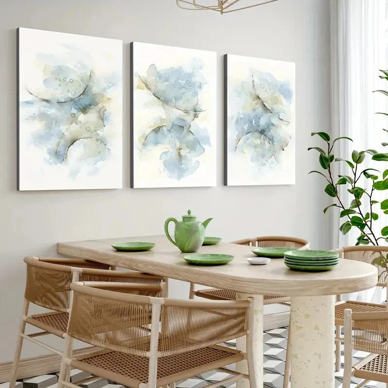 3pcs Abstract Blue Gray Brush Strokes White Wall Art Set Canvas Framed 40x60cm - High Quality Print 100% Australian Made Wall Canvas Ready to Hang
