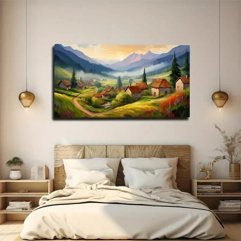 Tranquil Inflatable Village Wall Art Canvas Office Home Room Framed 120x60cm