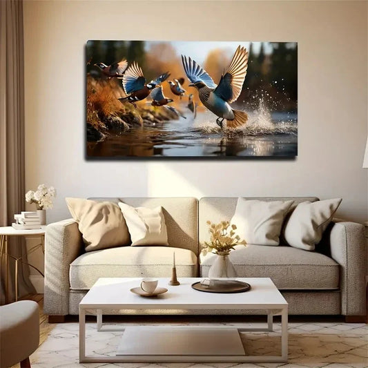 Vibrant Birds In Flight Wall Art Canvas Office Home Room Framed 120x60cm