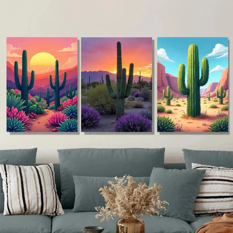 3pcs Vibrant Desert Sunset Colorful Metal Print Ready to Hang Art