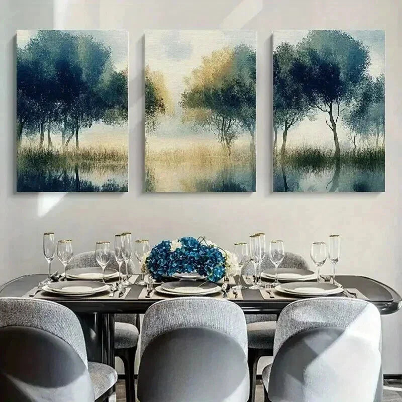 3pcs Sky Series Trees Reflection on Water Wall Art Set Canvas Framed 40x60cm - High Quality Print 100% Australian Made Wall Canvas Ready to Hang