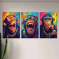 3pcs Featuring Three Monkeys with Open Mouths Wall Art Set Canvas Framed 40x60cm - High Quality Print 100% Australian Made Wall Canvas Ready to Hang