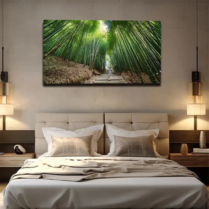 Bamboo Forest Path Suitable Wall Art Canvas Office Home Room Framed 120x60cm