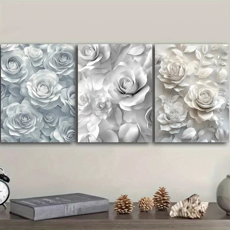 3pcs Canvas Paintings Featuring White Roses Wall Art Canvas Wall Art Set Canvas Framed 40x60cm - High Quality Print 100% Australian Made Wall Canvas Ready to Hang