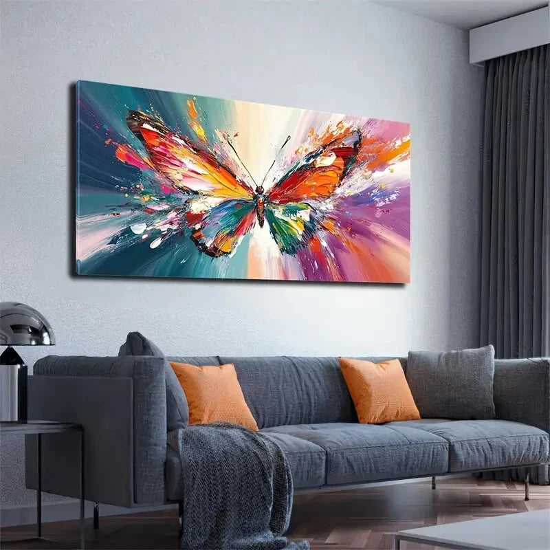 Vibrant Butterfly Blue & Purple Wall Art Canvas Office Home Room Framed 120x60cm