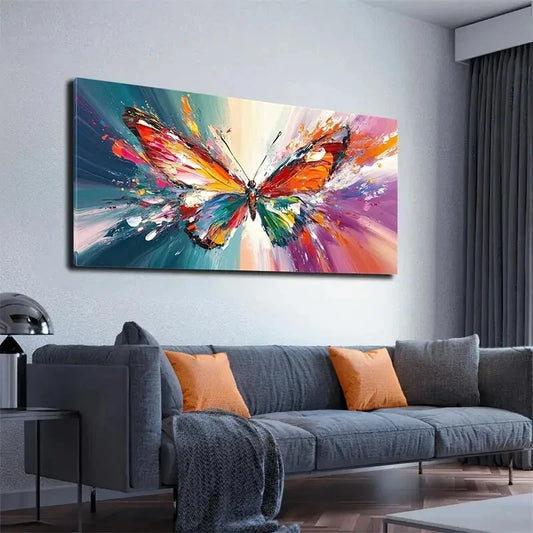 Vibrant Butterfly Blue & Purple Wall Art Canvas Office Home Room Framed 120x60cm