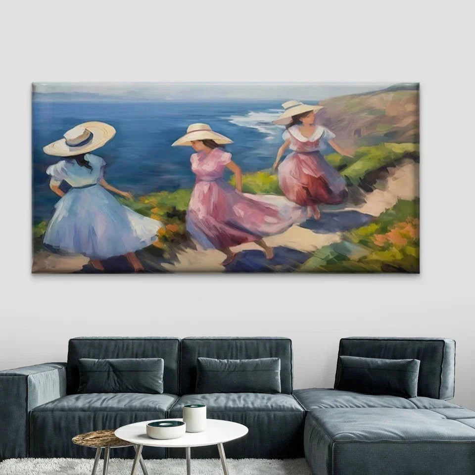 Women in Summer Dresses Wall Art Canvas Office Home Room Framed 120x60cm
