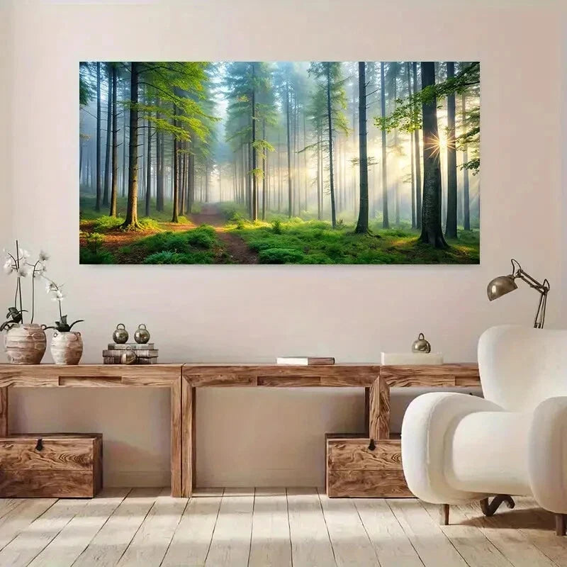 Nature Scene Sunlit Path wall canvas office home room framed 120x60cm