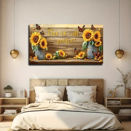 Vibrant Sunflowers Bucket Wall Art Canvas Office Home Room Framed 120x60cm