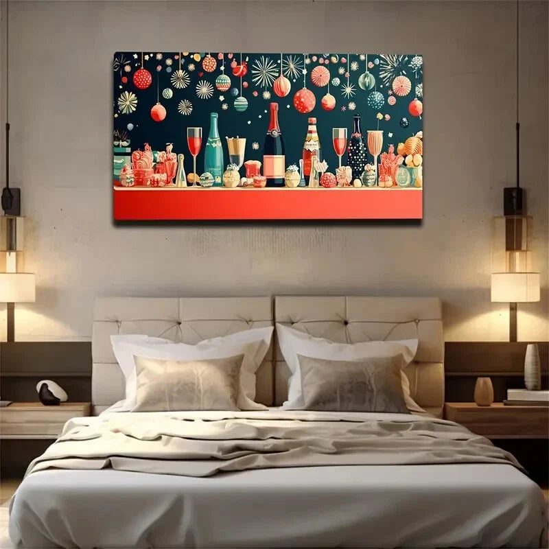Banquet Scene Red Wine Glasses Wall Art Canvas Office Home Room Framed 120x60cm