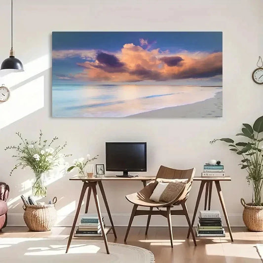 Contemporary Seaside Landscape Wall Art Canvas Office Home Room Framed 120x60cm
