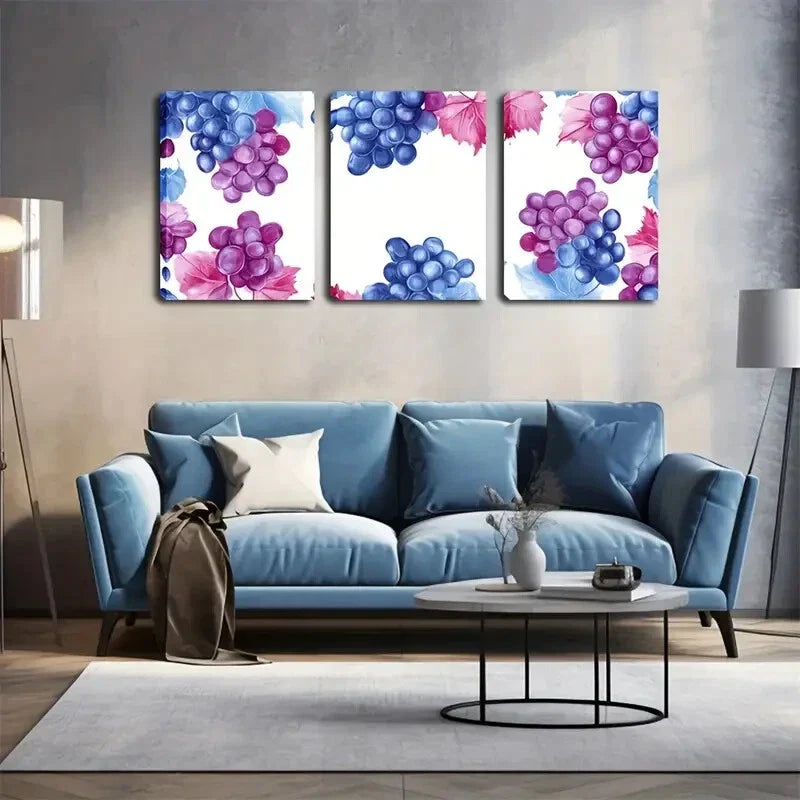 3pcs The Grape Figurative Style Wall Art Set Canvas Framed 40x60cm - High Quality Print 100% Australian Made Wall Canvas Ready to Hang