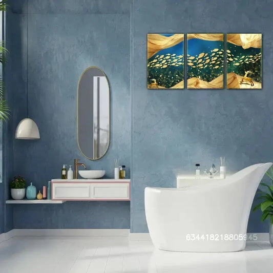 3pcs Underwater world, a group of Golden fish Metal Print Ready to Hang Art