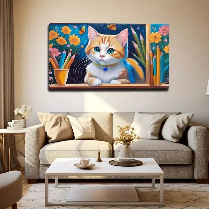 Charming Cartoon Kitten Décor Wall Art Canvas Office Home Room Framed 120x60cm