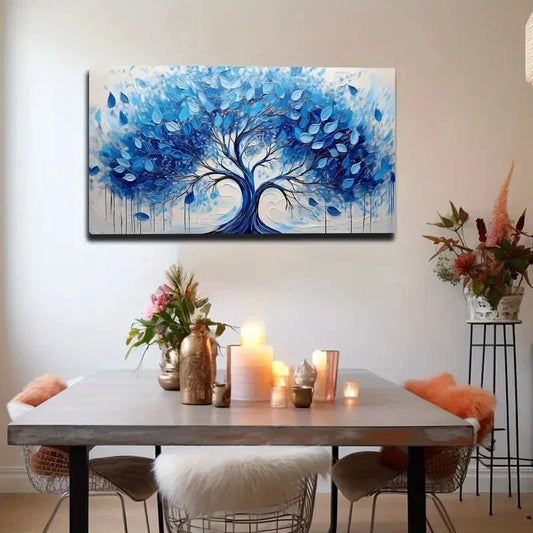 Vibrant Blue Tree with Falling Wall Art canvas office home room framed 120x60cm