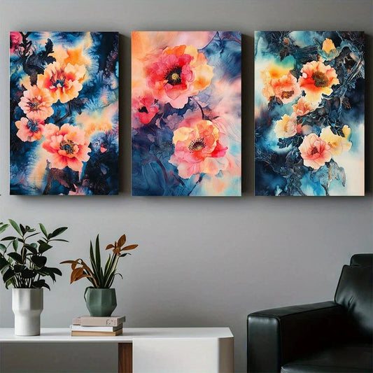 3pcs Floral Abstract Dreamy Hazy Bloom Metal Print Ready to Hang Art