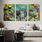 3pcs Tropical Birds and Plants, Safari Themed Metal Print Ready to Hang Art
