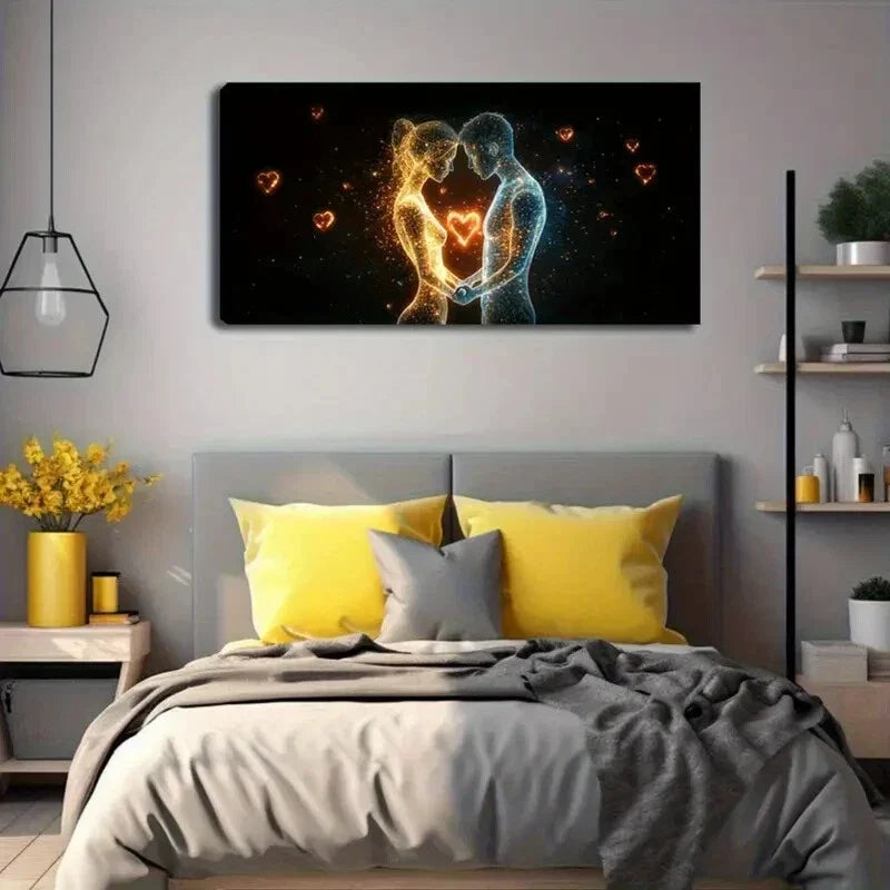 Two Human Figures Formed Light Wall Art Canvas Office Home Room Framed 80x45cm