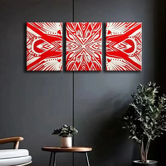 3pcs Red Modern Designs & Lines Metal Print Ready to Hang Art
