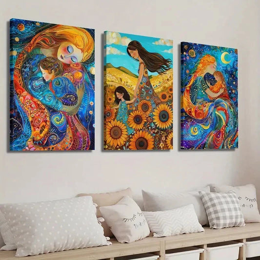 3pcs Vibrant Mother's Love Wall Art Set Canvas Framed 40x60cm - High Quality Print 100% Australian Made Wall Canvas Ready to Hang