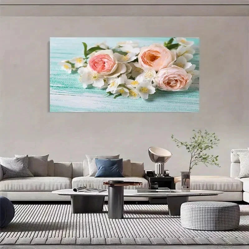 Blooming Roses Flower Jasmine Wall Art Canvas Office Home Room Framed 120x60cm