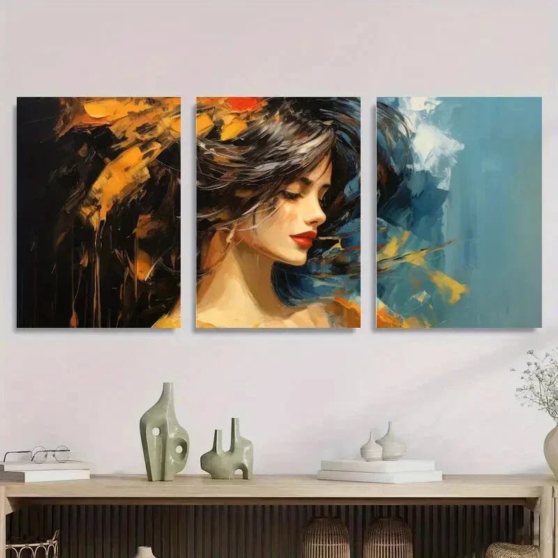 3pcs Abstract Woman Portrait Elegant Female Metal Print Ready to Hang Art