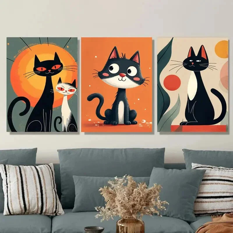 3pcs Charming Cat Animal Lovers Metal Print Ready to Hang Art