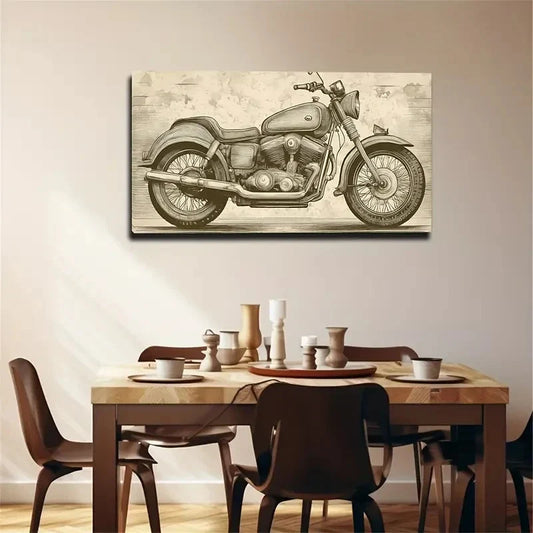 Vintage Motorcycle Wall Art Canvas Office Home Room Framed 120x60cm