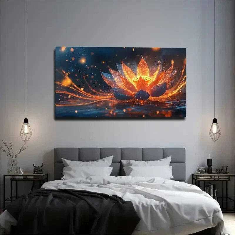 Lotus Flower Blooming Abstract Wall Art Canvas Office Home Room Framed 120x60cm