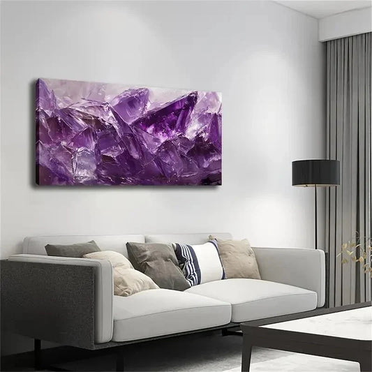 Abstract Purple Crystal Vibrant Wall Art Canvas Office Home Room Framed 120x60cm