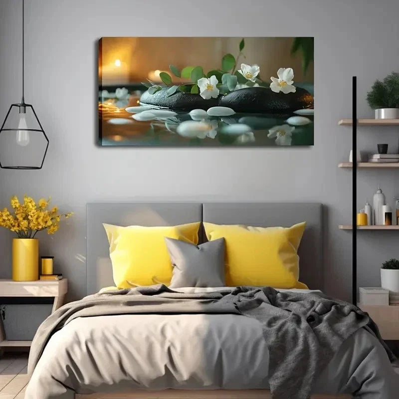 Abstract Style White Flower Wall Art Canvas Office Home Room Framed 120x60cm