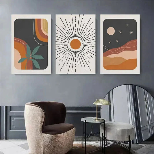 3pcs Abstract Art Design Gradient Lines Shapes Metal Print Ready to Hang Art