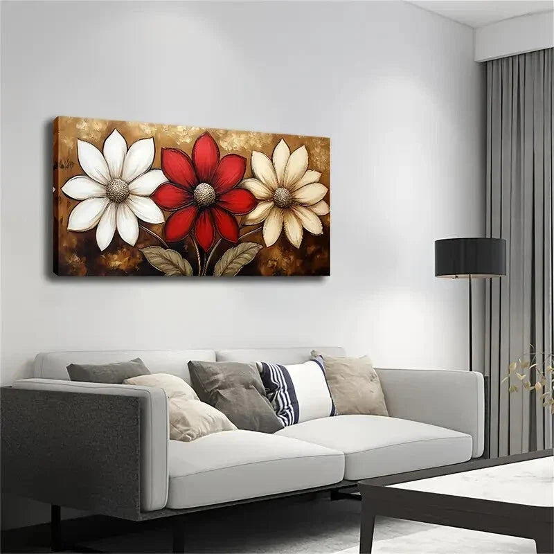 Three Different Flowers Nature Wall Art Canvas Office Home Room Framed 120x60cm