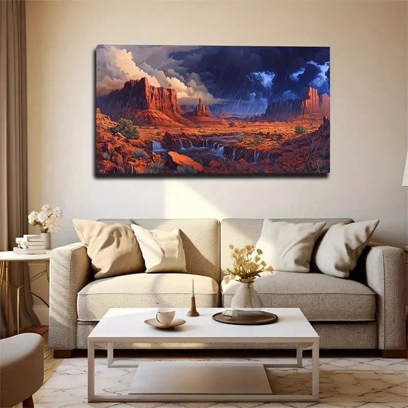 Rainstorm Waterfall Mountain Wall Art Canvas Office Home Room Framed 120x60cm