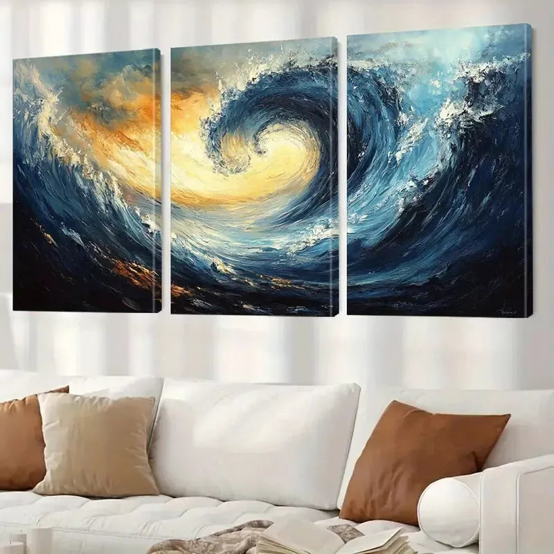 3pcs Abstract Ocean Wave Swirling Sea Motion Wall Art Set Canvas Framed 40x60cm - High Quality Print 100% Australian Made Wall Canvas Ready to Hang