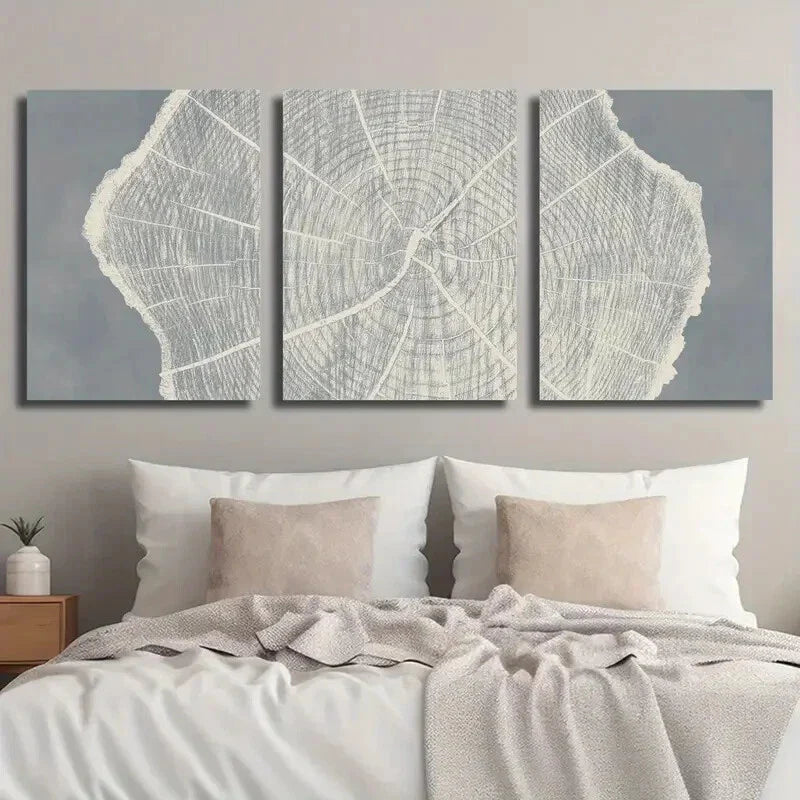 3pcs Simple Tree Growth Ring Illustration Wall Art Set Canvas Framed 40x60cm - High Quality Print 100% Australian Made Wall Canvas Ready to Hang