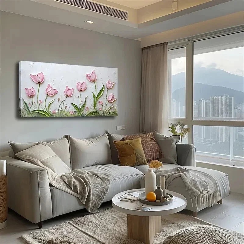 Vibrant Pink Tulips Décor Wall Wall Art Canvas Office Home Room Framed 120x60cm