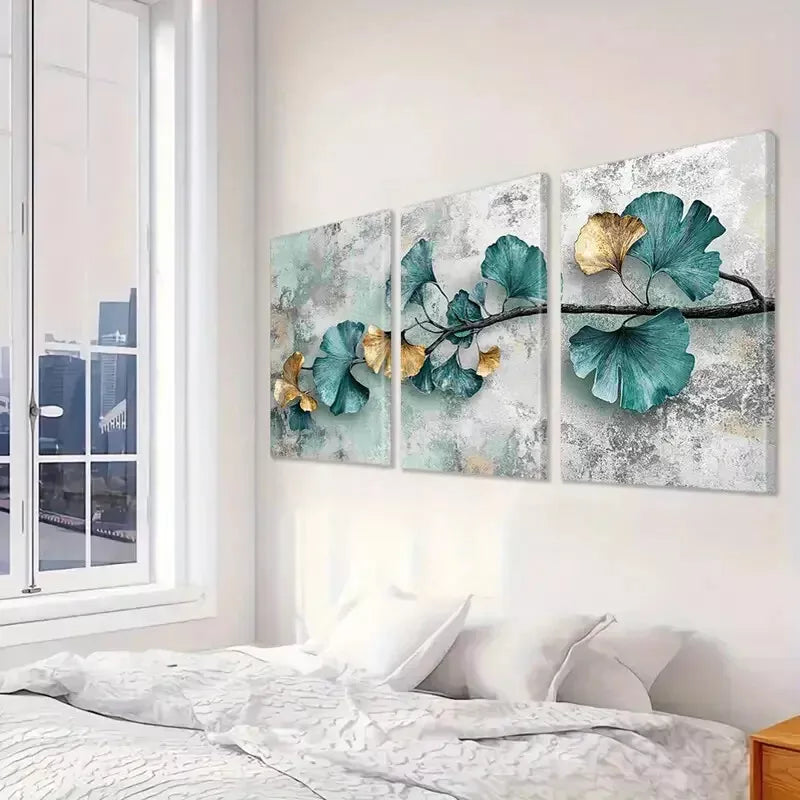 3pcs Modern Decorative Abstract Ginkgo Leaves Wall Art Set Canvas Framed 40x60cm - High Quality Print 100% Australian Made Wall Canvas Ready to Hang