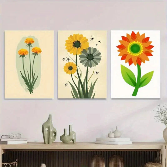 3pcs Vibrant Yellow & Orange Botanical Metal Print Ready to Hang Art