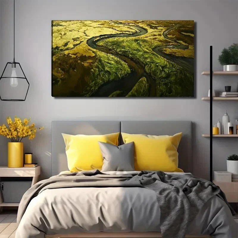 River Landscape Modern Style Wall Art Canvas Office Home Room Framed 120x60cm
