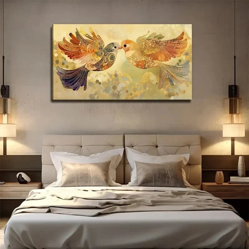 Bird Couple Artwork Measuring Wall Art Canvas Office Home Room Framed 80x45cm