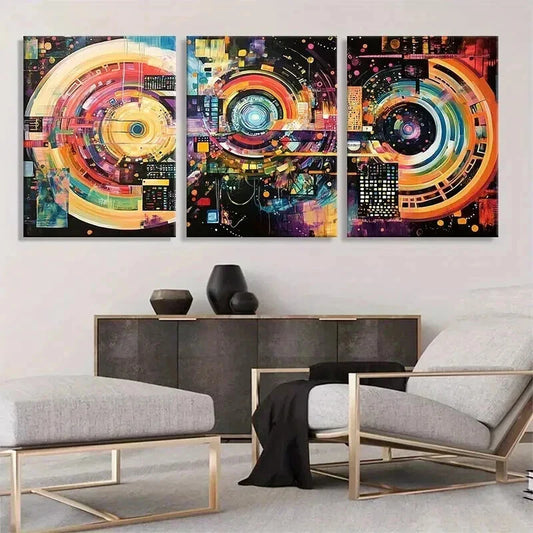 3pcs Futuristic Digital Abstract Tech Perfect Wall Art Set Canvas Framed 40x60cm - High Quality Print 100% Australian Made Wall Canvas Ready to Hang