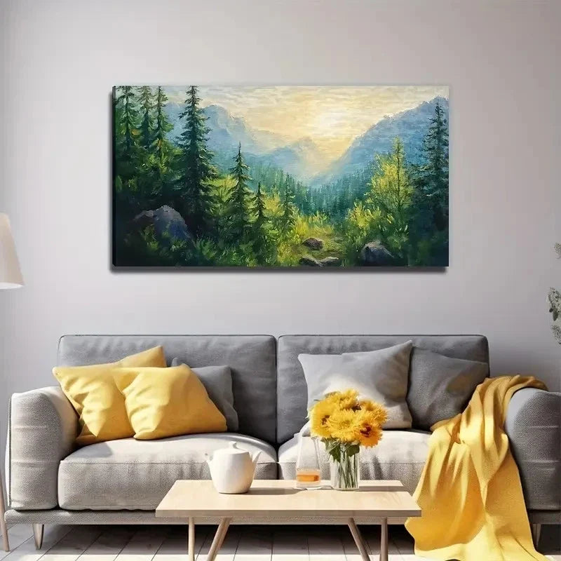 Forest Landscape Painting Wall Art Canvas Office Home Room Framed 80x45cm