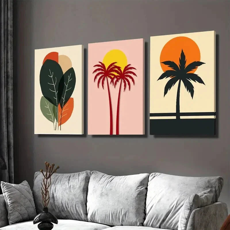 3pcs Tropical Palm Tree Modern Abstract Wall Art Set Canvas Framed 40x60cm - High Quality Print 100% Australian Made Wall Canvas Ready to Hang
