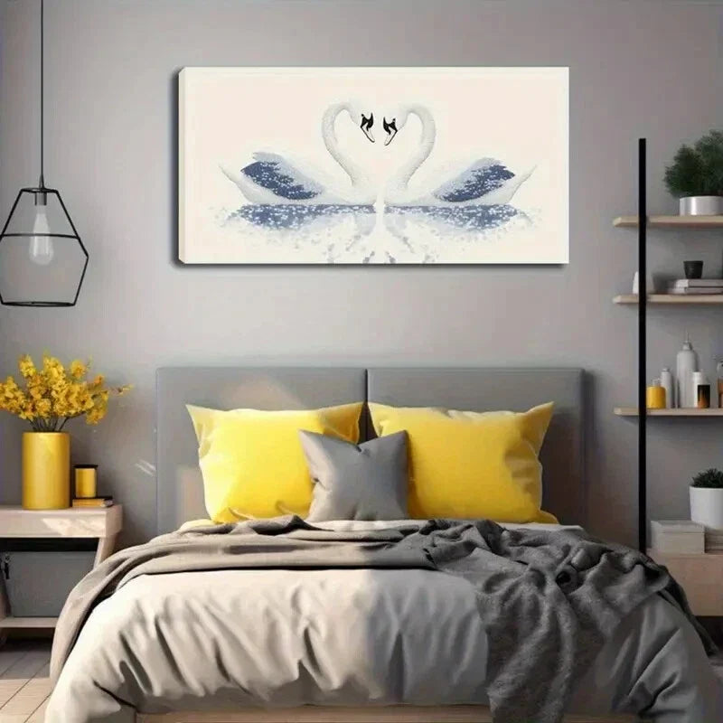Swans Forming Heart Shape Wall Art Canvas Office Home Room Framed 120x60cm