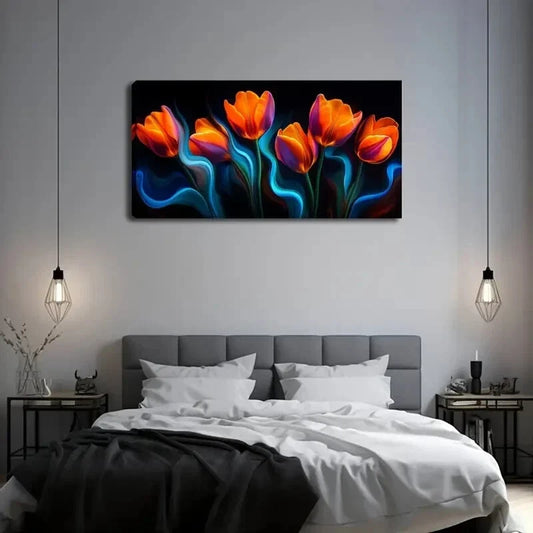 Orange Purple Gradient Tulip Wall Art Canvas Office Home Room Framed 120x60cm