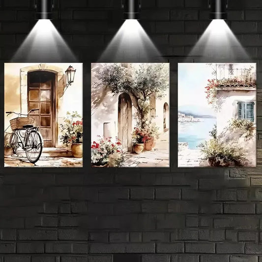 3pcs Peaceful Watercolor Charming Countryside  Wall Art Set Canvas Framed 40x60cm - High Quality Print 100% Australian Made Wall Canvas Ready to Hang