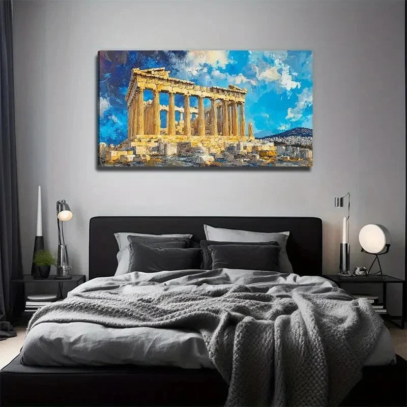 Parthenon Greek Temple Wall Art Canvas Office Home Room Framed 80x45cm