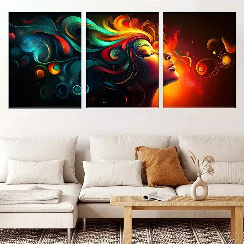 3pcs Modern Vibrant Abstract Colorful Woman Wall Art Set Canvas Framed 40x60cm - High Quality Print 100% Australian Made Wall Canvas Ready to Hang